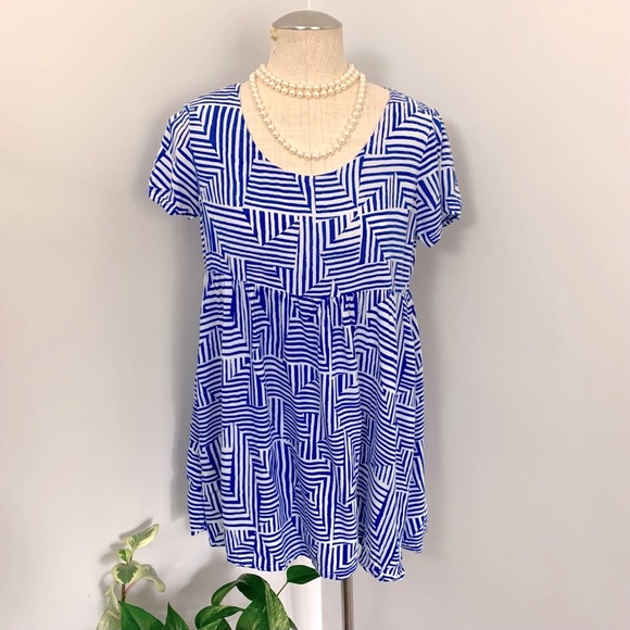 Blue Geometric American Apparel Smock Dress (XS/S) - Picture 2 of 10